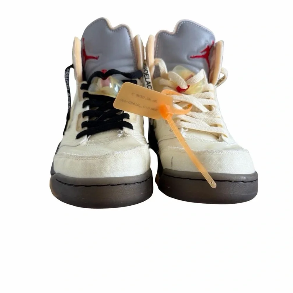 Off-White Air Jordan 5 Sail with Black and Red Accents